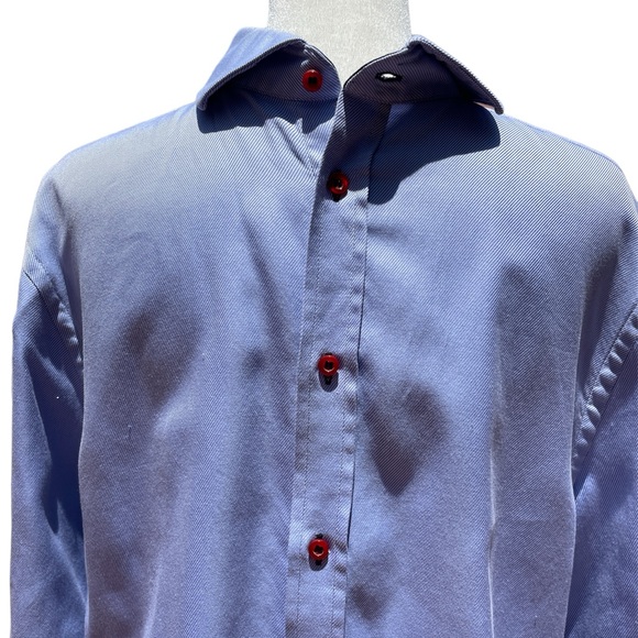 H&M Men's Long Sleeve Shirt Blue with Red Buttons Medium - Picture 3 of 11